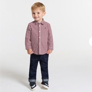 Crewcuts Burgundy Plaid Gingham Collared Poplin Shirt Size 2